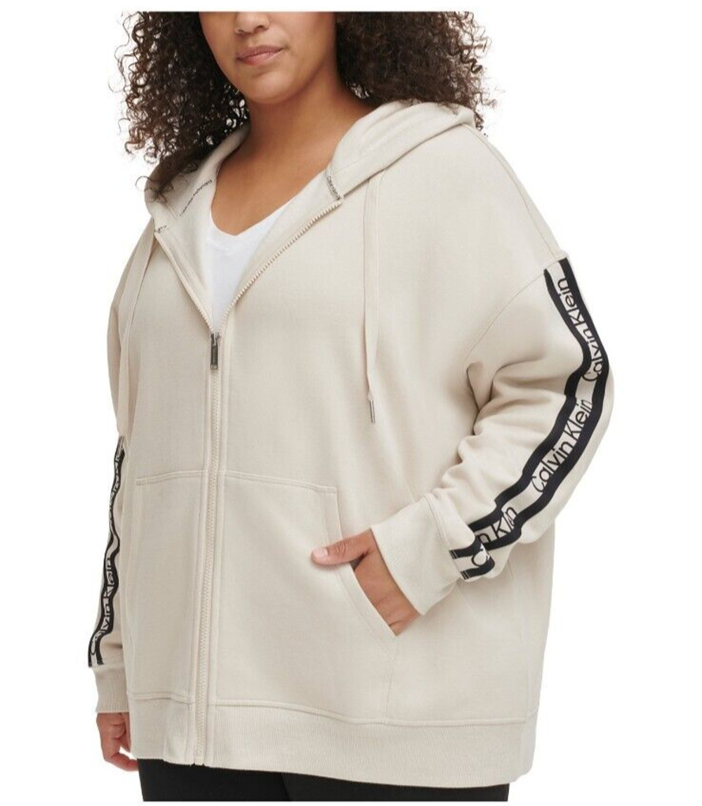 NEW Calvin Klein Plus Size Hoodie Full ZIp Sweatshirt Tan Womens Size 2X